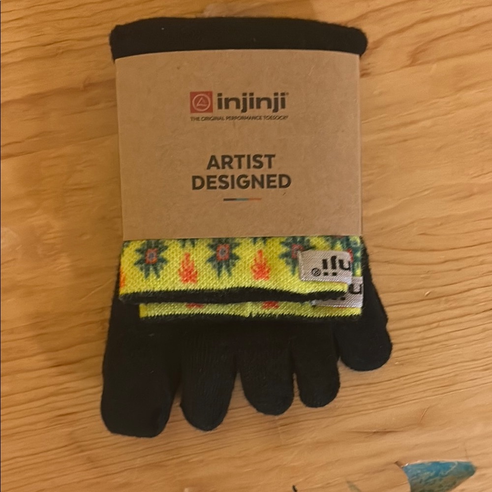 Injinji limited edition Artist Designed Black and Yellow floral Toe Socks size M